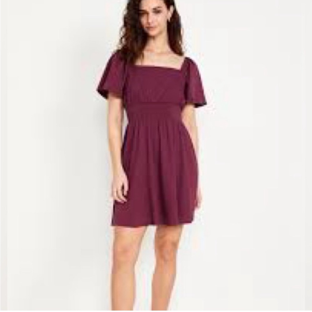 NWT Old Navy Size Small Waist-Defined Flutter-Sleeve Mini Dress - Burgundy